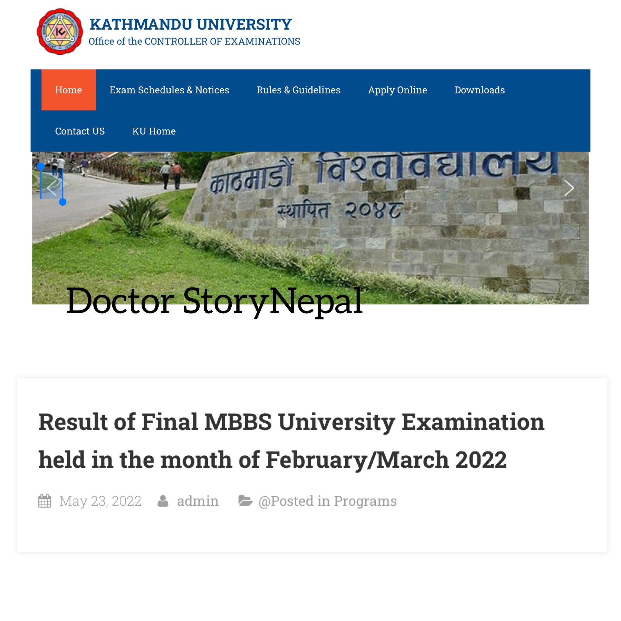 Result of Final MBBS University Examination held in the month of February/March 2022